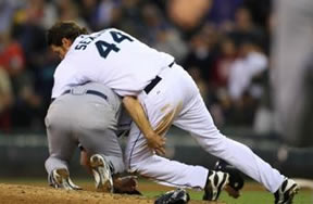 Richie Sexson of the Seattle Mariners was suspended for 6 games for rushing the mound and throwing his helmet at Rangers pitcher Keith Gabbard.